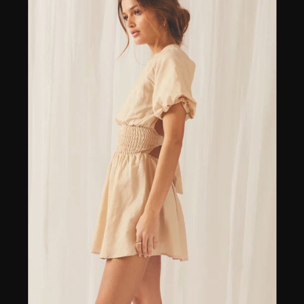 Peppermayo - Lani Linen Mini Dress - Oatmeal - Size 4